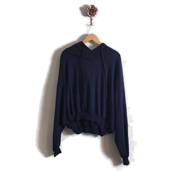 Young Fabulous & Broke Navy‎ Raissa Cotton Modal Hooded Sweatshirt M/L Cozy Soft - Picture 1 of 7